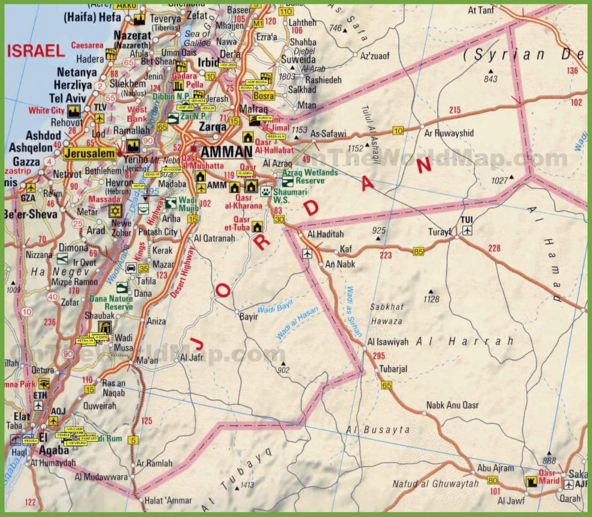 mapa Jordanii drodze