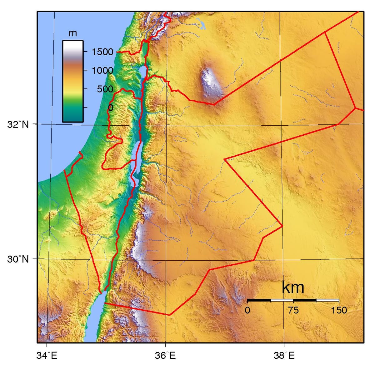 mapa Jordanii wysokości