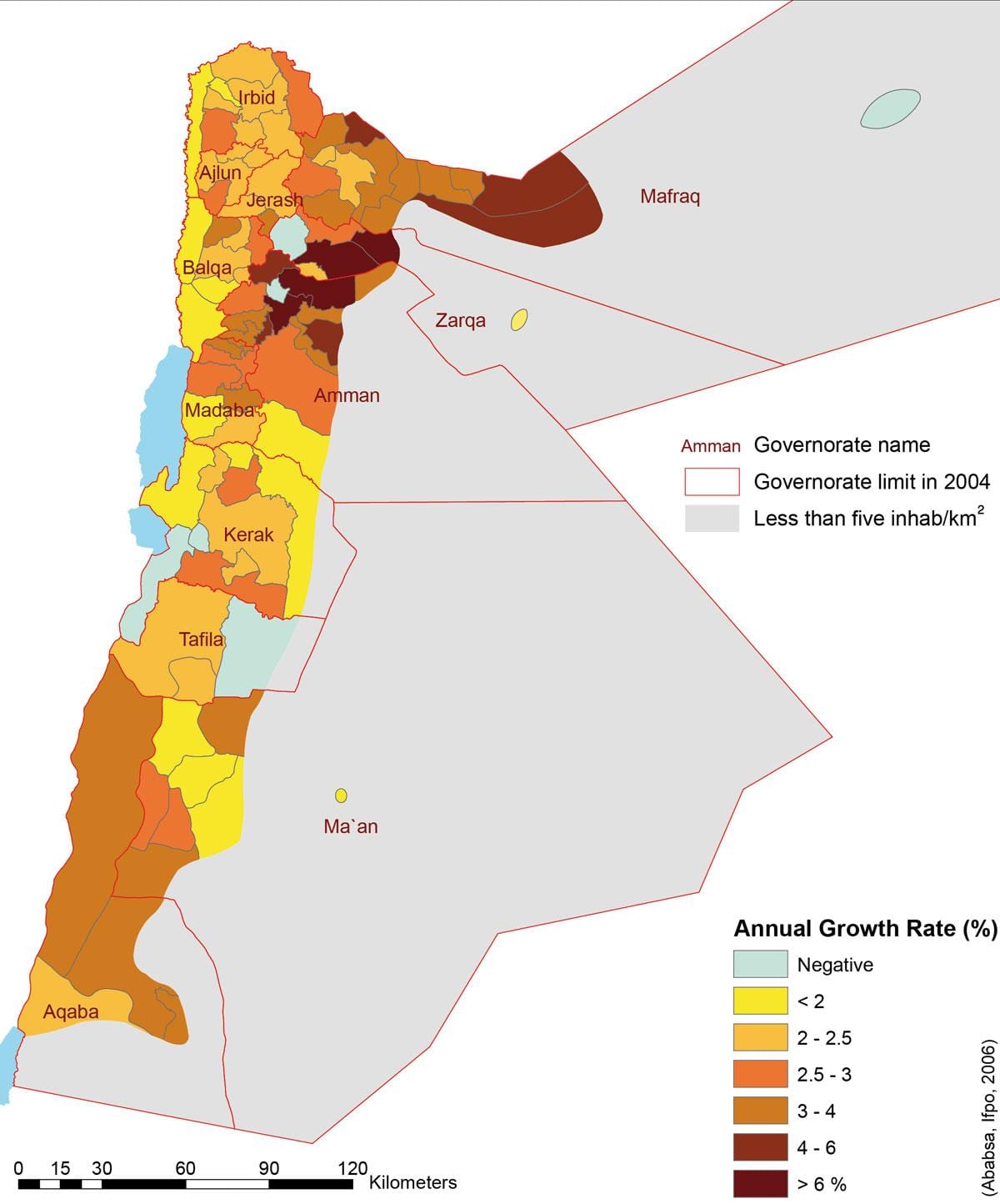 mapa Jordanii ludności