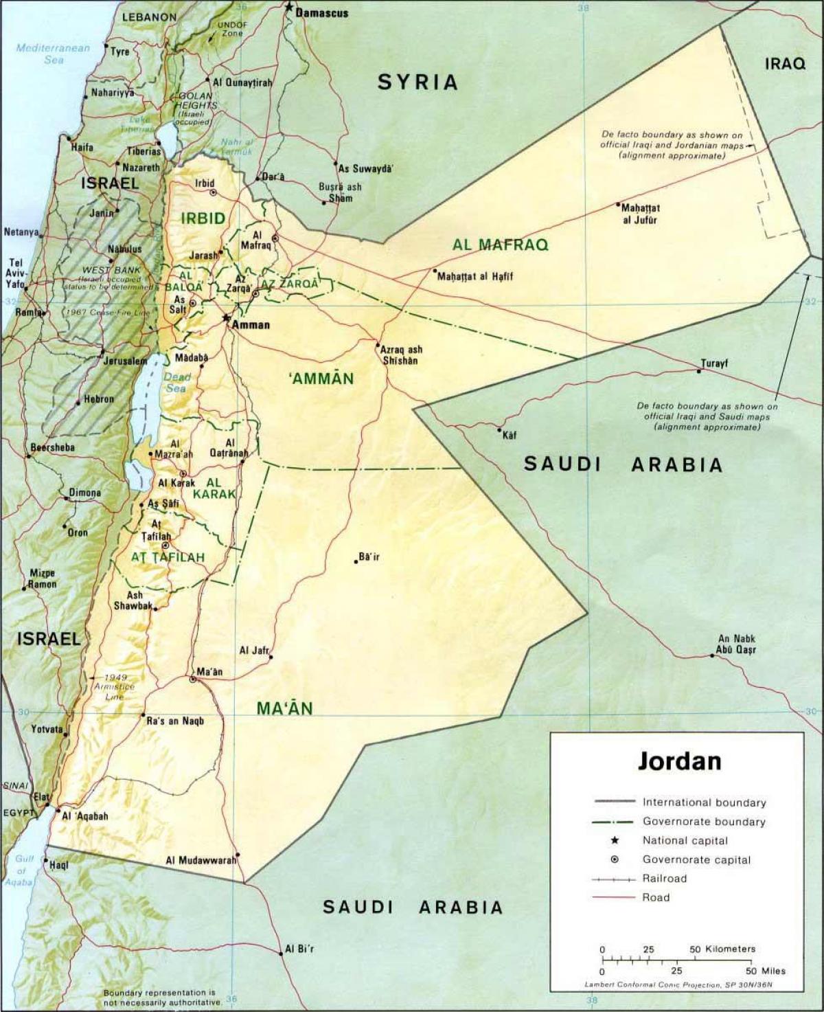 szczegółowa mapa Jordanii