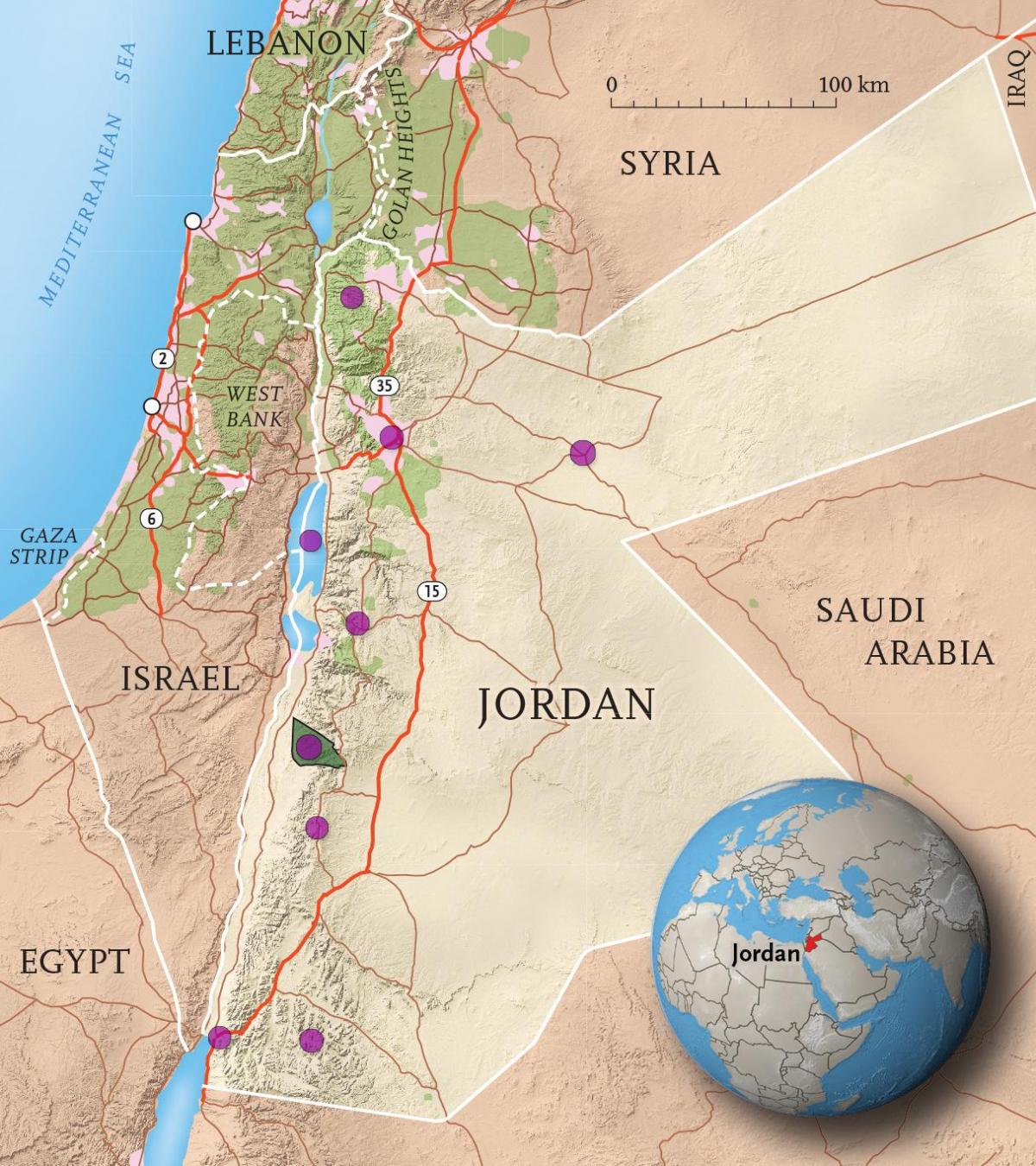 brytania Jordania mapie